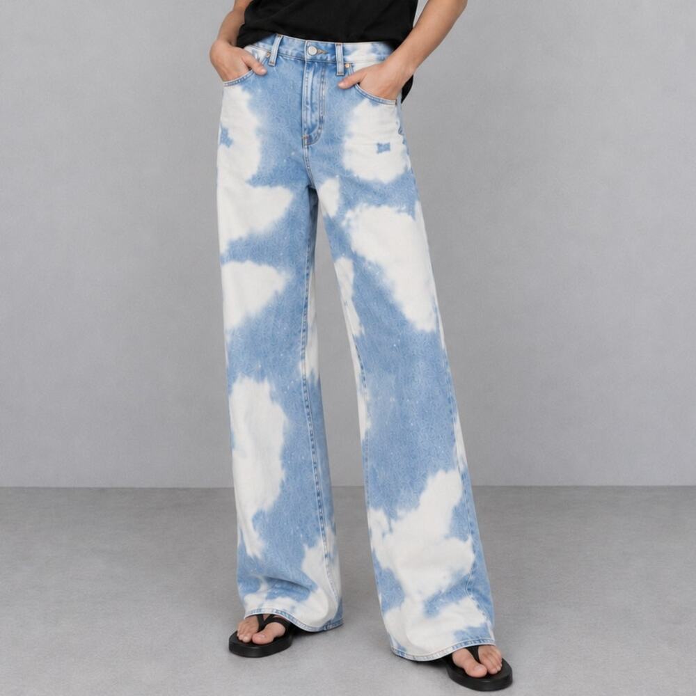 Calvin Klein Original Wide Leg Jeans Womens 28 Tie Dye Denim High-rise - Picture 1 of 10